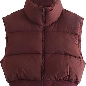 Wholesale Casual Jacket Vest Men/Women's Fashion High Neck Zipper Cropped Puffer Vest Jacket Coat