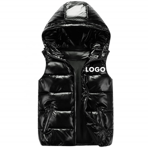 winter sleeveless glossy puffer vest jacket custom logo waterproof shiny bubble Men's vests with hoodie