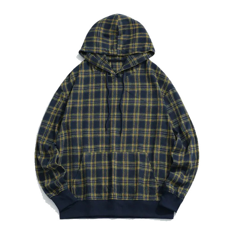 Professional factory OEM service Plaid Print Kangaroo Pocket Hoodie