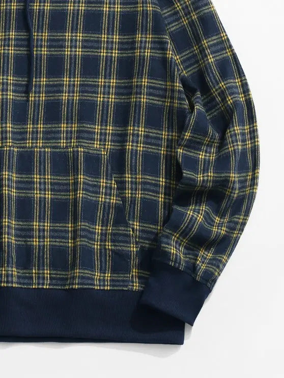 Professional factory OEM service Plaid Print Kangaroo Pocket Hoodie