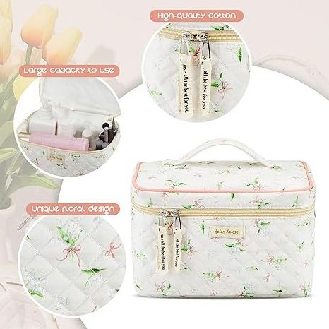 Ginzeal Cosmetic Bag Large Quilted Makeup Toiletry Bag Coquette Travel Pouch Custom Aesthetic Cosmetic Tote Bags Set