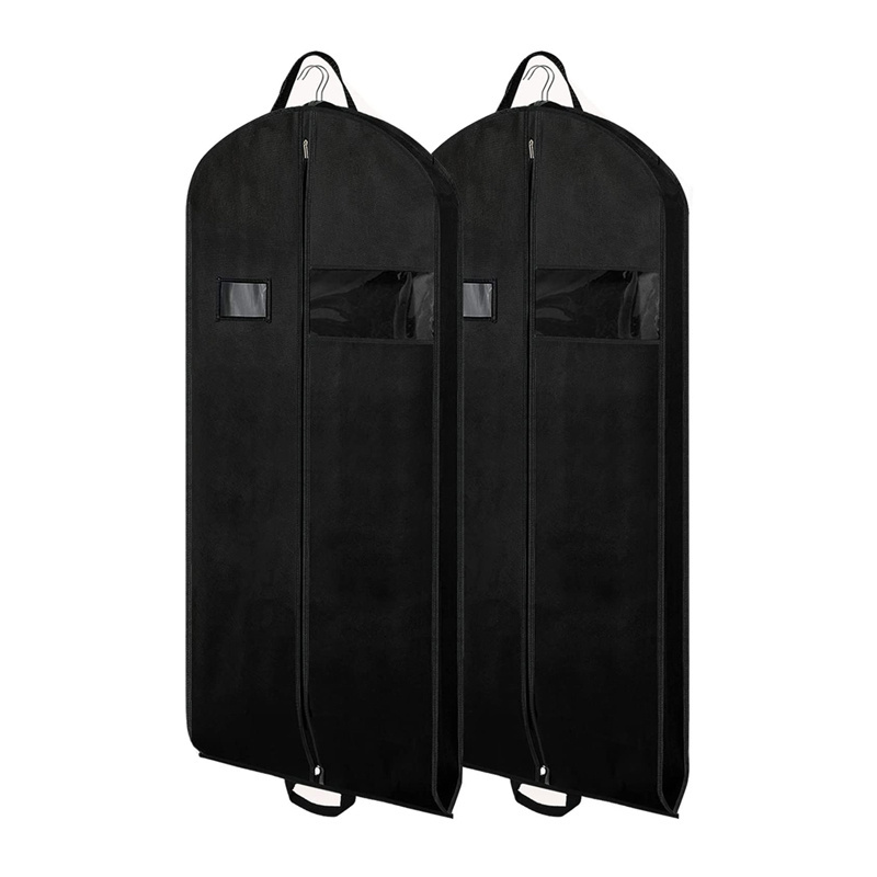 54 Inch Black Clothing Garment Packing Bags Travel Breathable Dresses Cover Bag with Gusseted Clear Window and Id Card