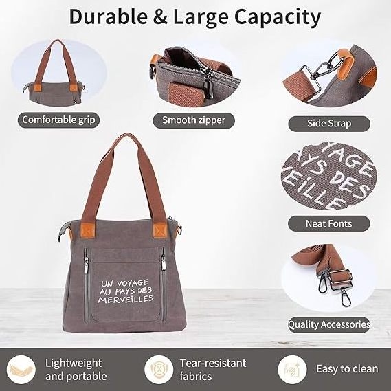 Ginzeal Cotton Tote Bag Women Canvas Travel Everyday Work Bag Canvas Tote Purses Crossbody Casual Day Bags With Zipper