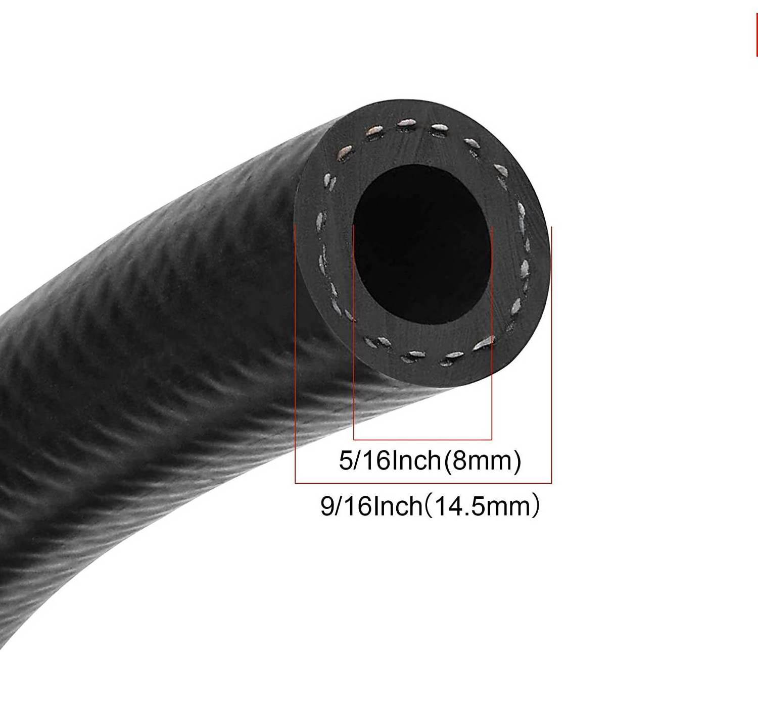 Flexible Rubber NBR Fuel Line Hose Black Nylon Reinforced Oil Gas Fuel Line Hose 5/16 Inch ID for Fuel System Engines Tube Hose