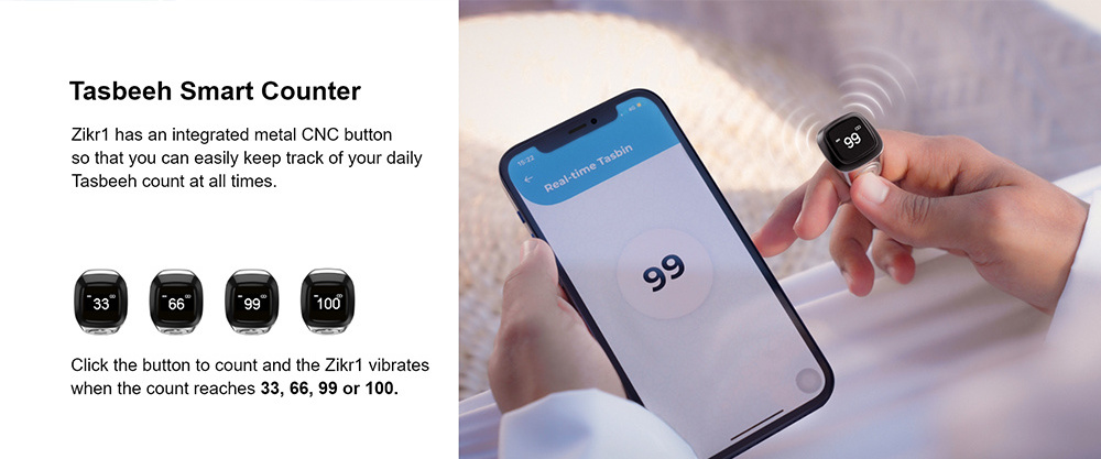 Praise Zikir Digital Azan Alarm Clock Zikr1 Lite Smart With Beads Function Muslim Iqibla Zikr Ring Tasbih Counter Paired Ring