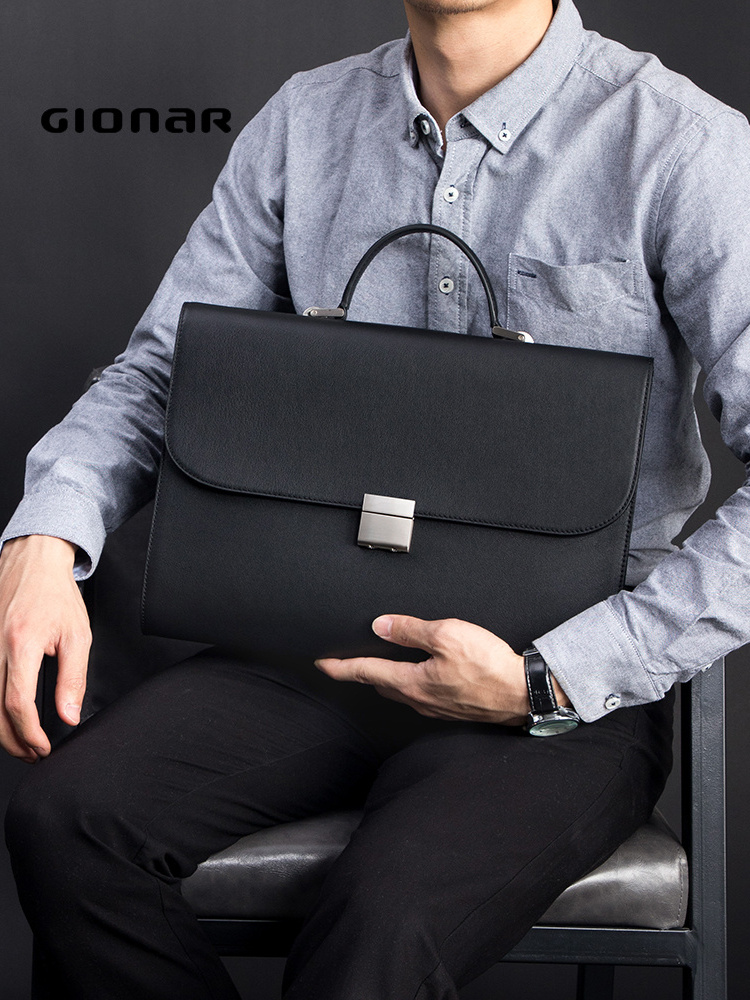 Lawyer Business Password Lock Briefcase Bag Portable Men Leather Minimalist Business Messenger Bag Large-capacity Laptop Bag