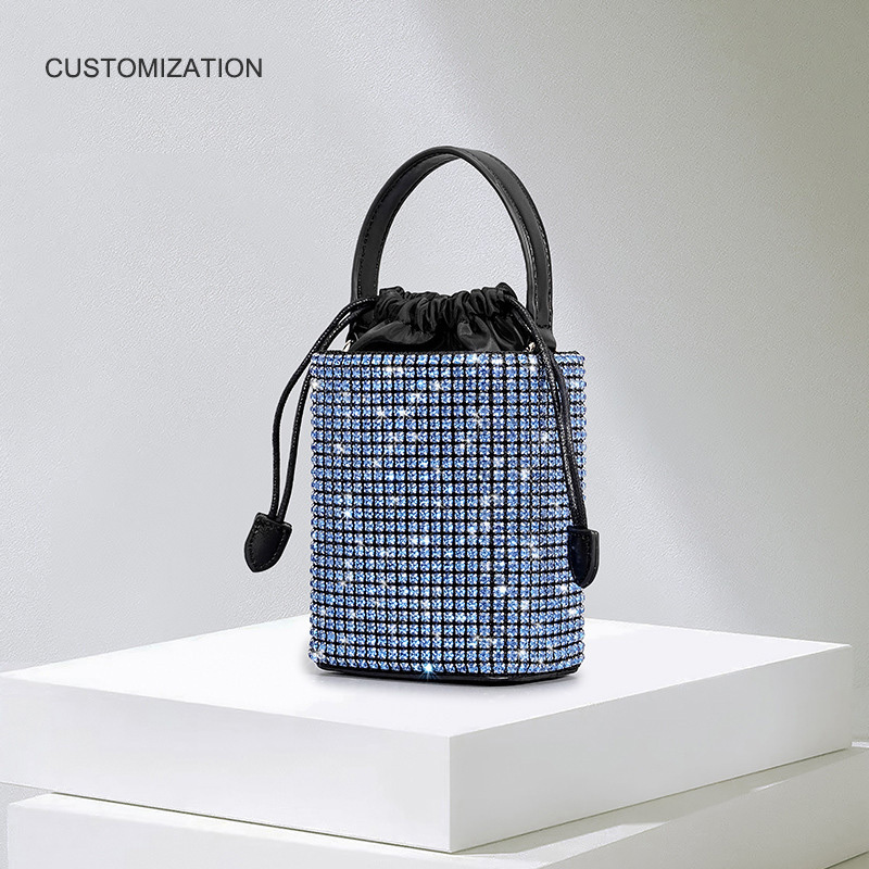 2024 winter / 2024 spring trends Silver Crystal Mesh Bag with Crystal Handle Shiny Rhinestone Evening bucket crossbody  Bag