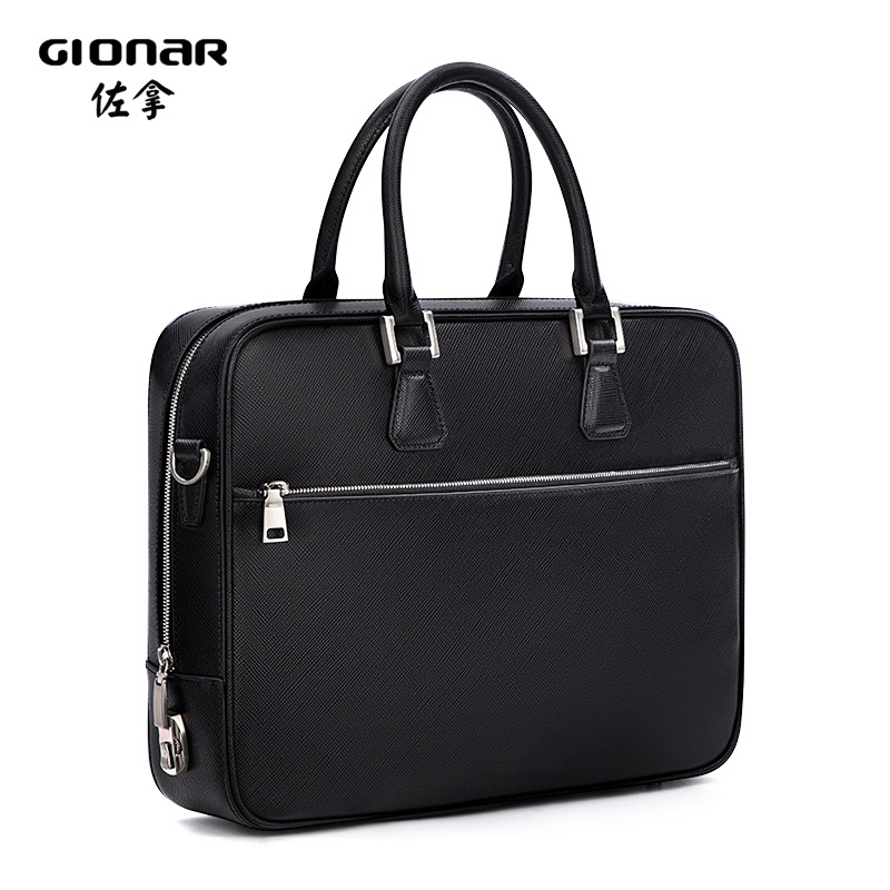 Premium Black Saffiano genuine leather Men's Business bag top quality Laptop Bag city Briefcase durable office bag