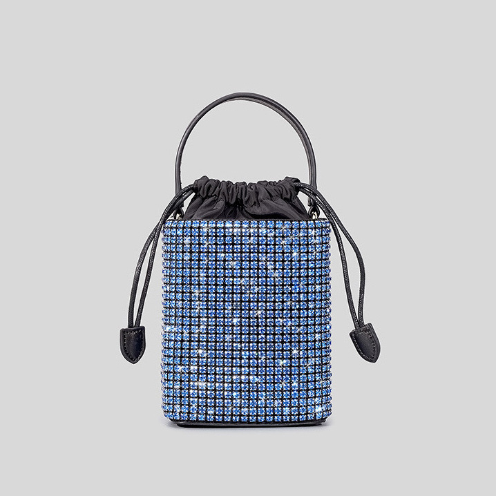 2024 winter / 2024 spring trends Silver Crystal Mesh Bag with Crystal Handle Shiny Rhinestone Evening bucket crossbody  Bag