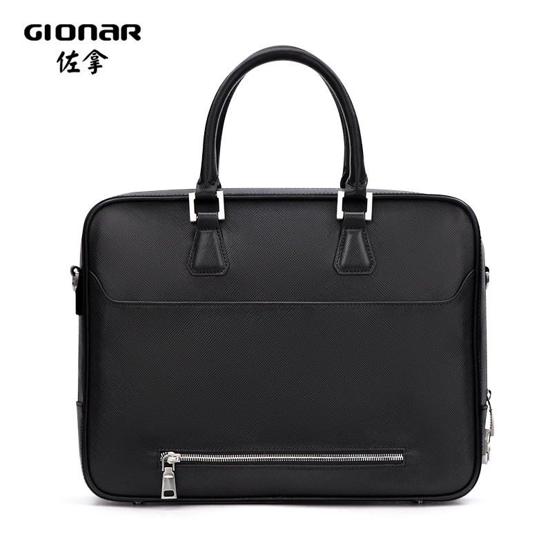 Premium Black Saffiano genuine leather Men's Business bag top quality Laptop Bag city Briefcase durable office bag