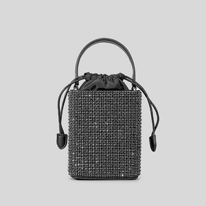 2024 winter / 2024 spring trends Silver Crystal Mesh Bag with Crystal Handle Shiny Rhinestone Evening bucket crossbody  Bag