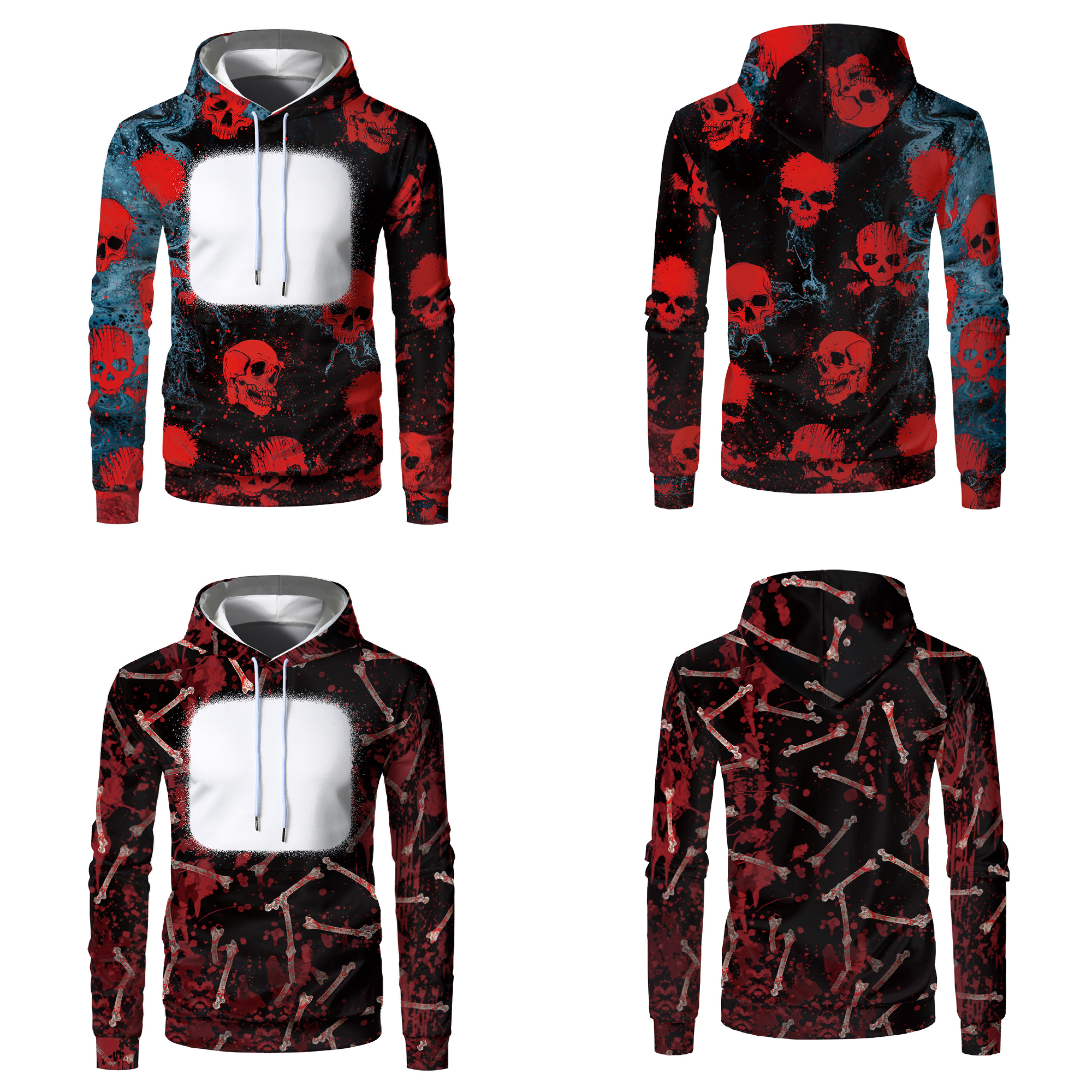 USA Warehouse Halloween Custom Kangaroo Pocket Pullover Hoodies 95% Polyester Air Layer Bleached Sublimation Sweatshirt Kids Men