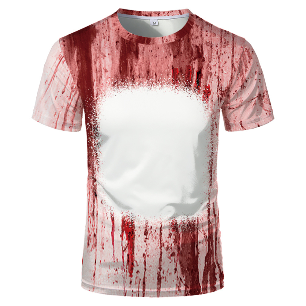 Wholesale Sublimation T-shirt Blank Custom Bleached shirts Custom Print Bloody Halloween US Sizes Pumpkin Scull Shirt