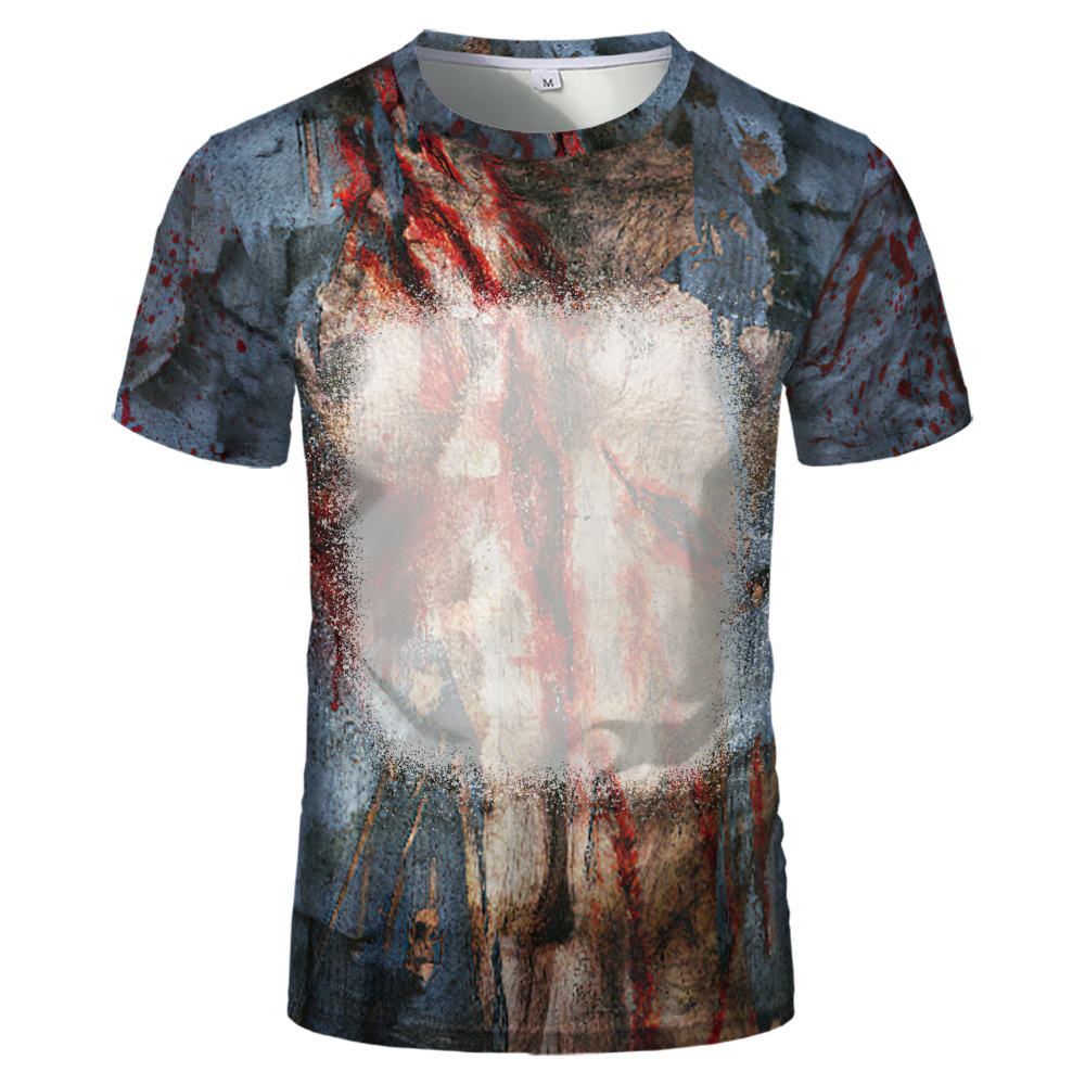 Wholesale Sublimation T-shirt Blank Custom Bleached shirts Custom Print Bloody Halloween US Sizes Pumpkin Scull Shirt