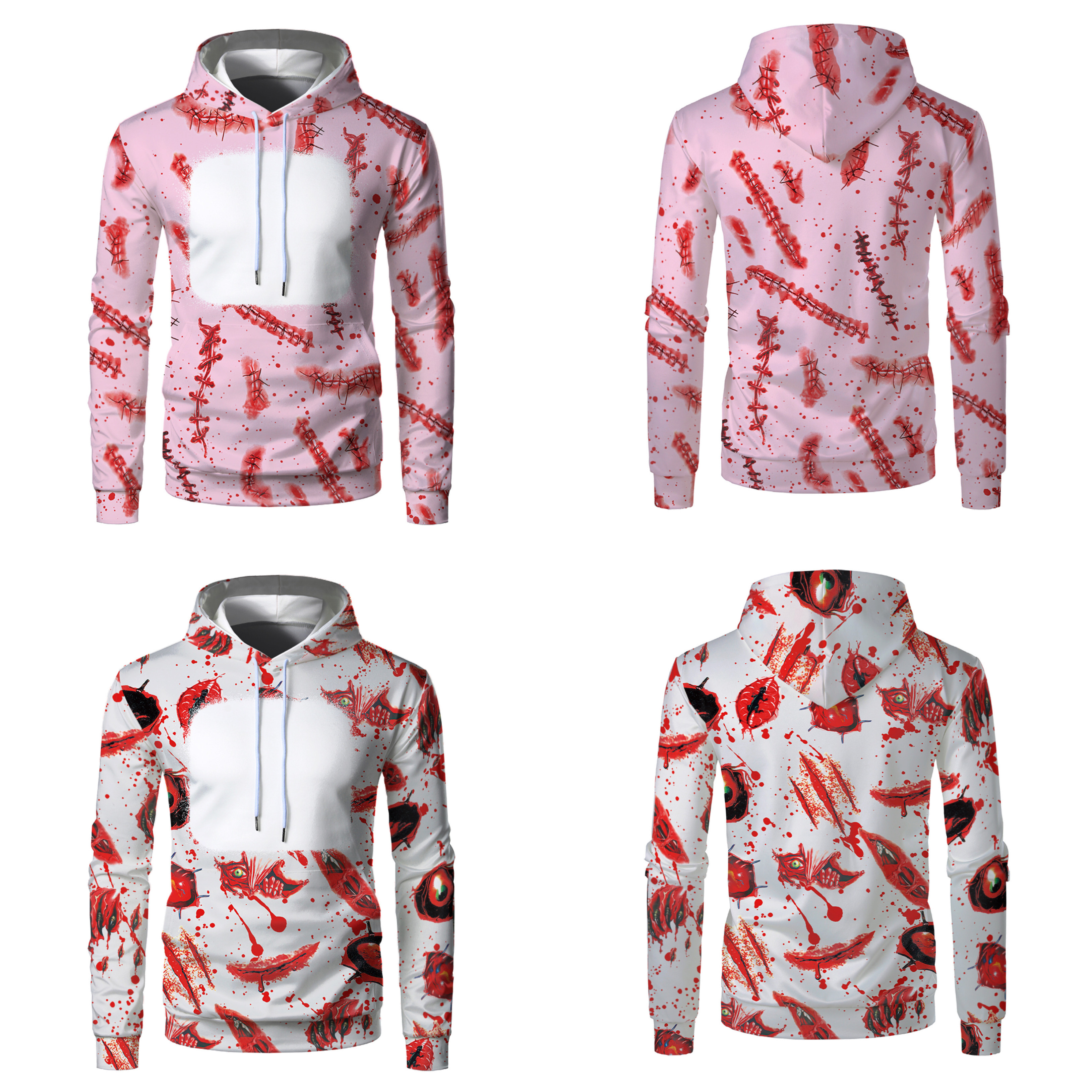 USA Warehouse Halloween Custom Kangaroo Pocket Pullover Hoodies 95% Polyester Air Layer Bleached Sublimation Sweatshirt Kids Men