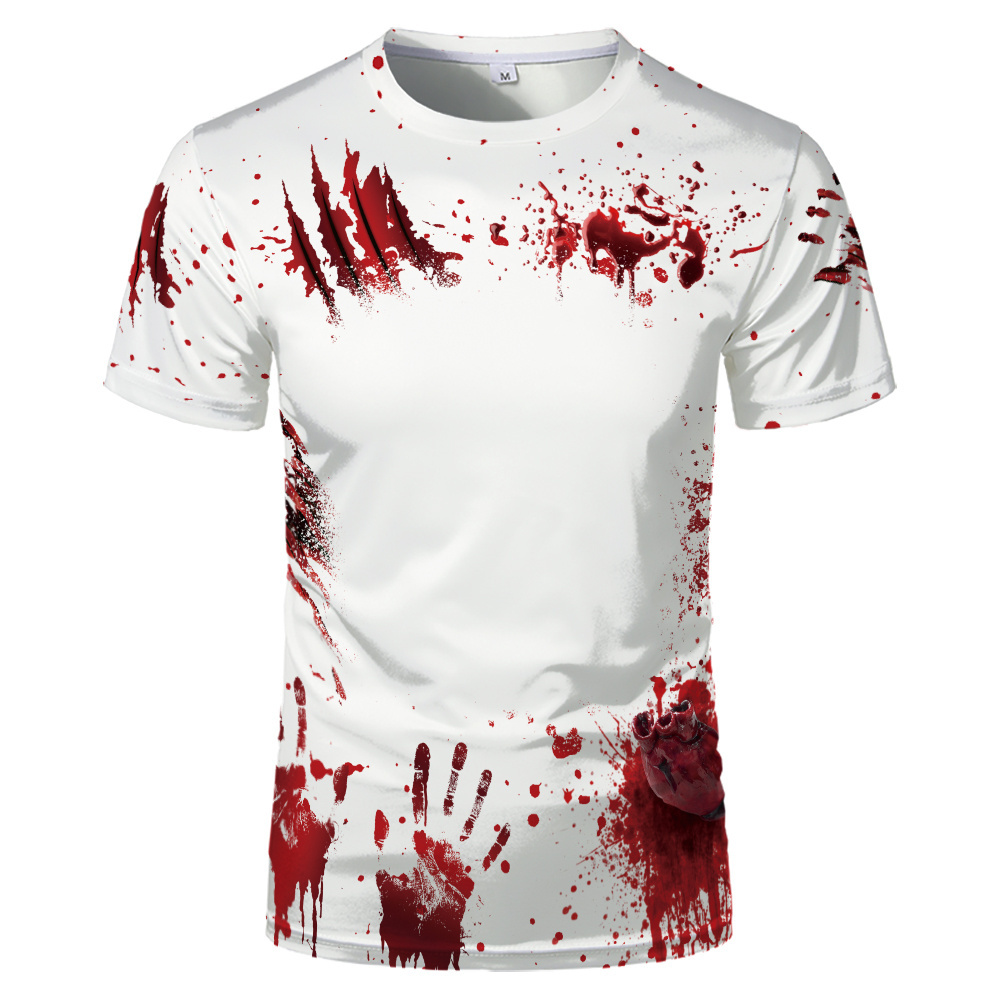 Wholesale Sublimation T-shirt Blank Custom Bleached shirts Custom Print Bloody Halloween US Sizes Pumpkin Scull Shirt