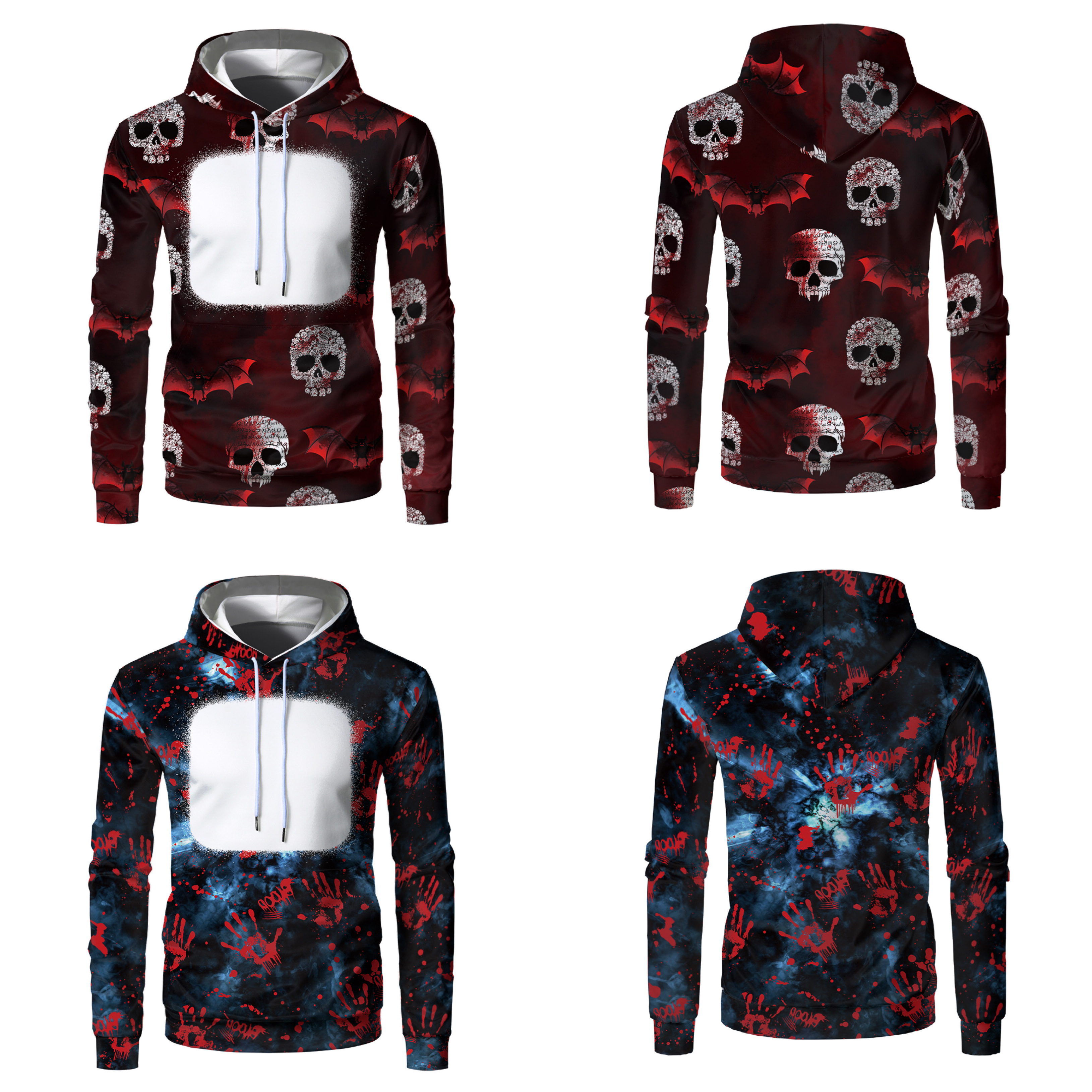 USA Warehouse Halloween Custom Kangaroo Pocket Pullover Hoodies 95% Polyester Air Layer Bleached Sublimation Sweatshirt Kids Men