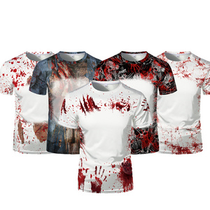 Wholesale Sublimation T-shirt Blank Custom Bleached shirts Custom Print Bloody Halloween US Sizes Pumpkin Scull Shirt