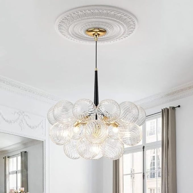 Modern bubble ball rotating glass chandelier Dia24 inches White and clear globe blown glass small ceiling light fixture