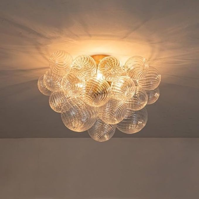 Nordic Bubble Ball Rotating Glass Ceiling Light Fixture 24 Inch Diameter Brass and Clear Blown Glass Small Pendant Light