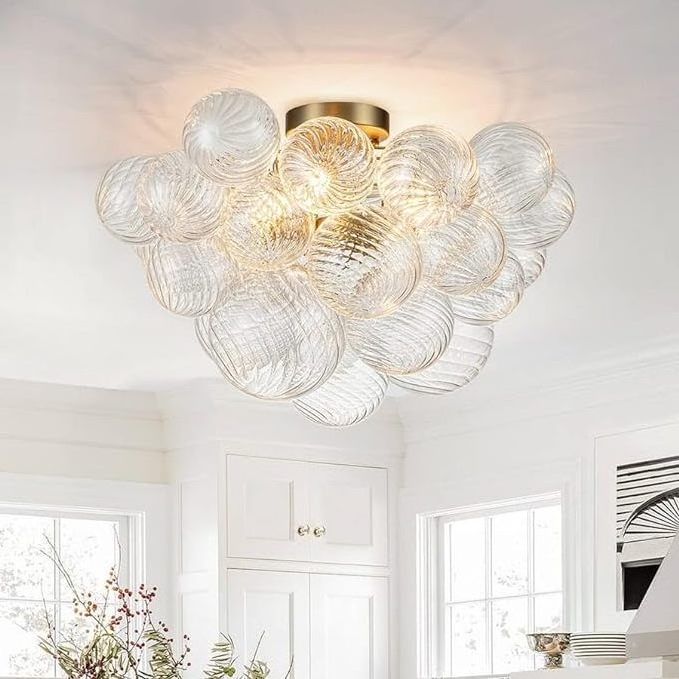 Nordic Bubble Ball Rotating Glass Ceiling Light Fixture 24 Inch Diameter Brass and Clear Blown Glass Small Pendant Light