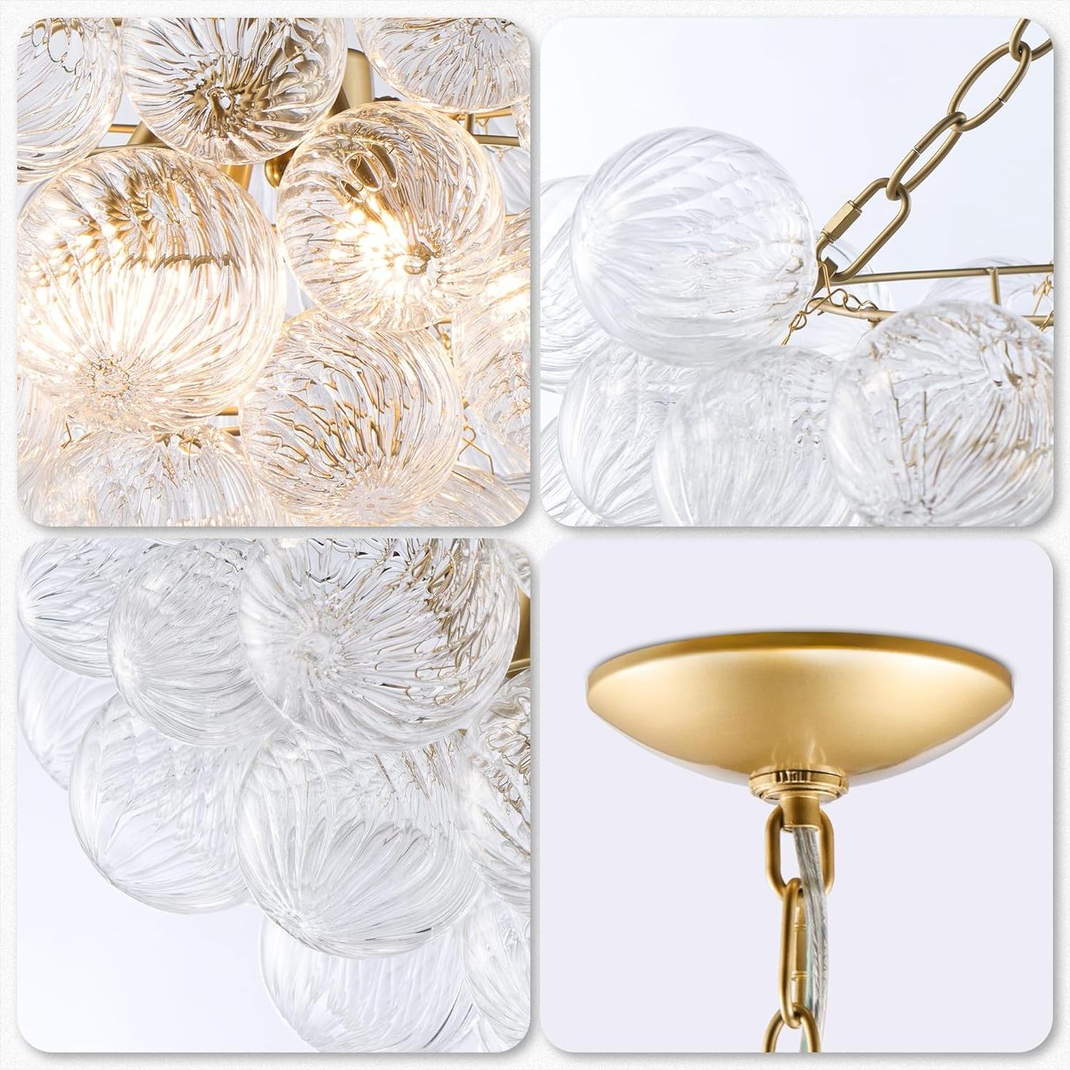 Nordic bubble ball rotating glass chandelier Dia 24 inches Gold and clear blown glass small chandelier Suitable for bedroom stud