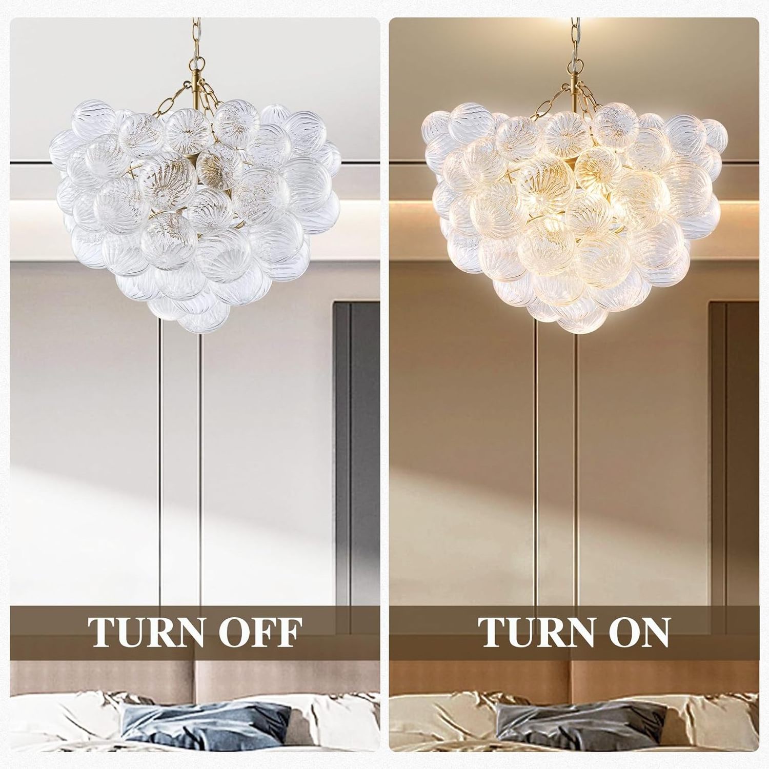 Nordic bubble ball rotating glass chandelier Dia 24 inches Gold and clear blown glass small chandelier Suitable for bedroom stud