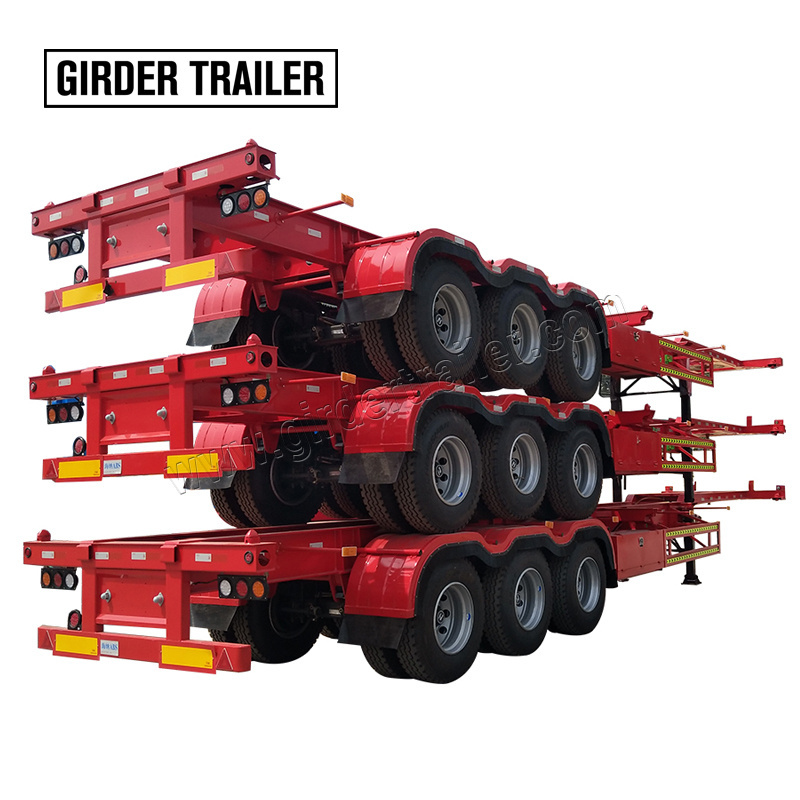 Good price 2/3 axles 20 ft 40 ft 60 tons 70 tons container delivery skeleton chassis truck semi trailer for sale in India