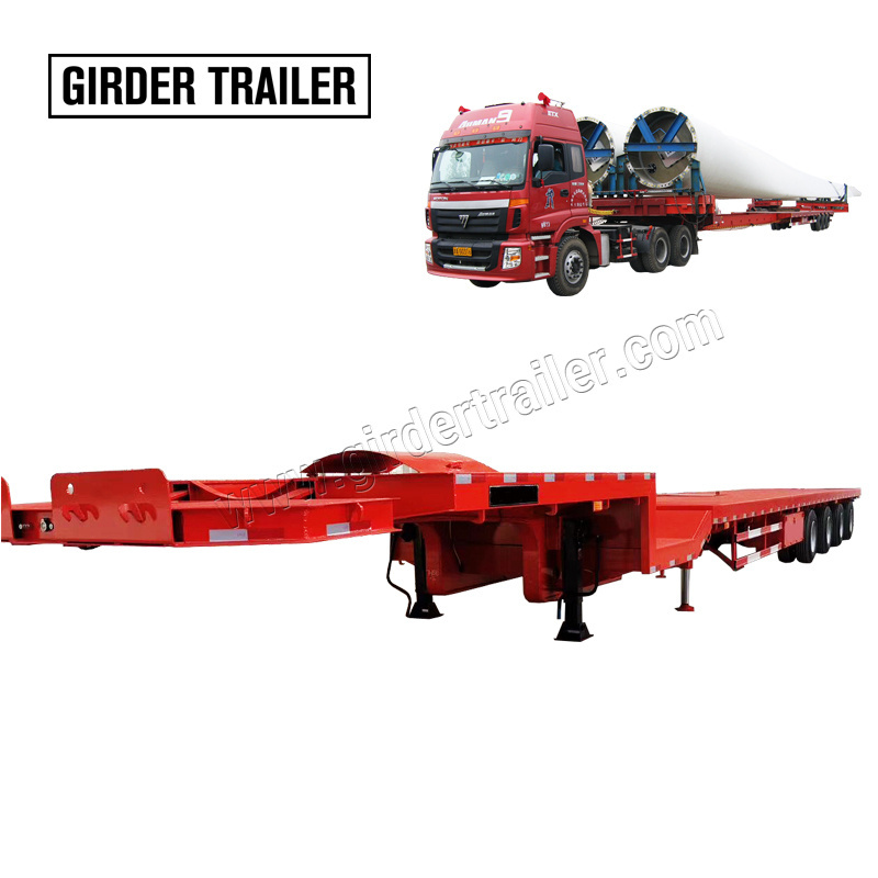 Renewable generation wind turbine flabellum stretch telescopic 3 axles windmill transporting flatbed semi truck trailer for sale