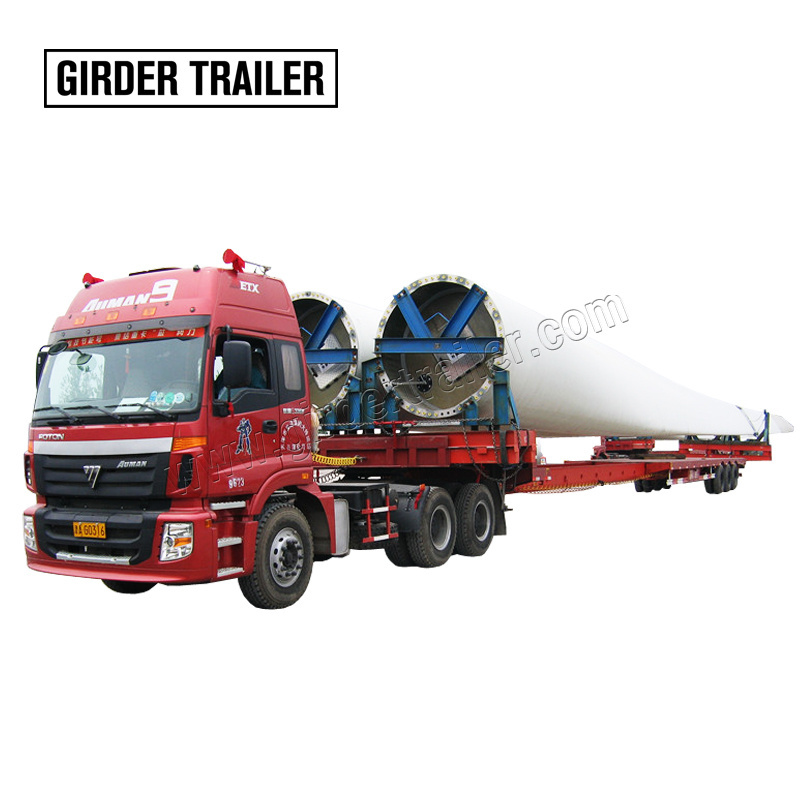 Renewable generation wind turbine flabellum stretch telescopic 3 axles windmill transporting flatbed semi truck trailer for sale