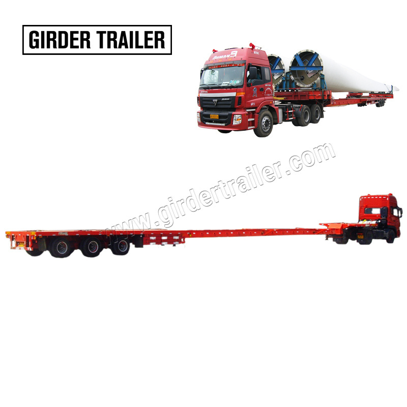 Renewable generation wind turbine flabellum stretch telescopic 3 axles windmill transporting flatbed semi truck trailer for sale