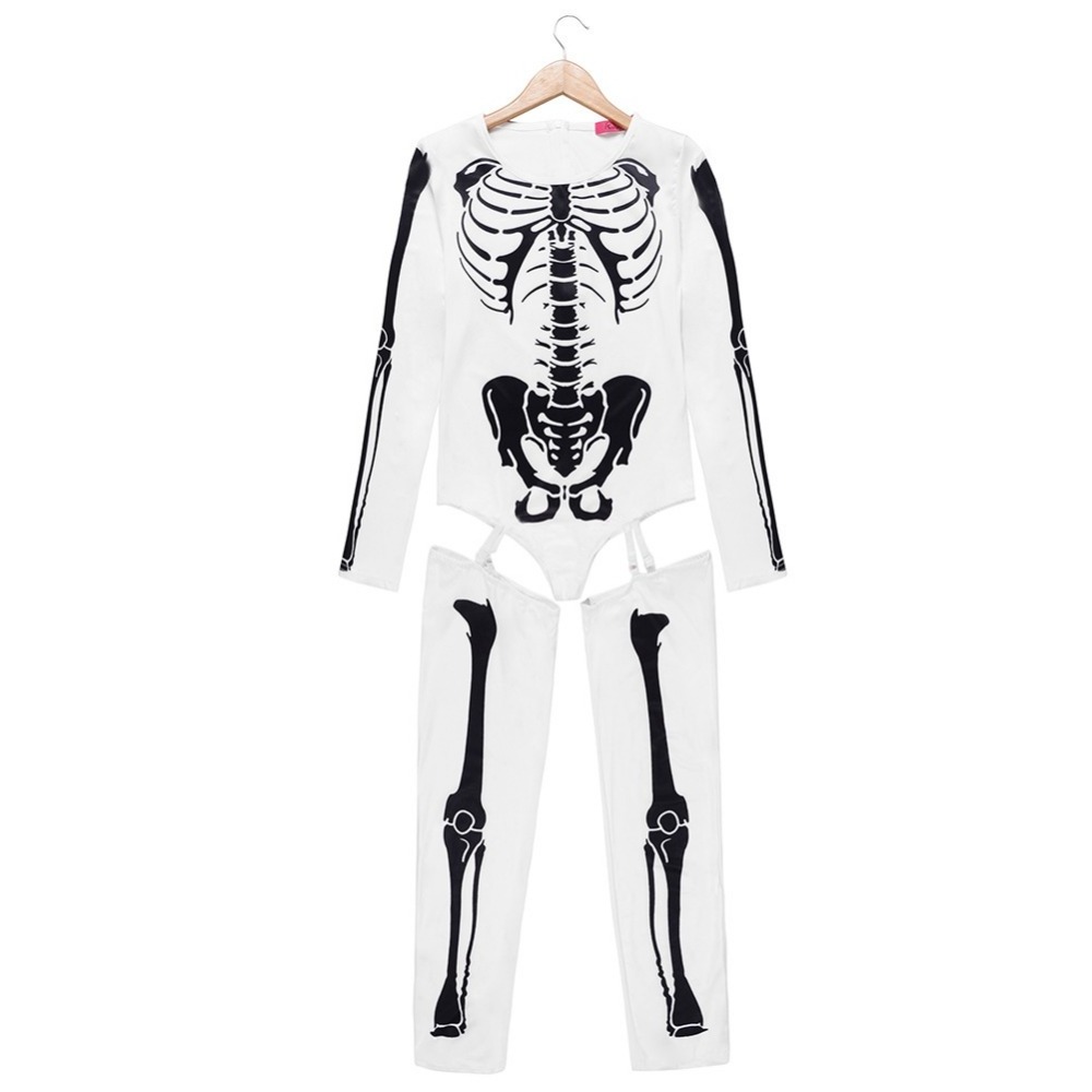 Latest ghost festival adult halloween skeleton sexy costume with garter belt