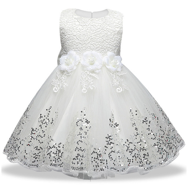 Sequin 3D  kids party dress flower big bow design dresses children Round neck knee length 10 years dresses