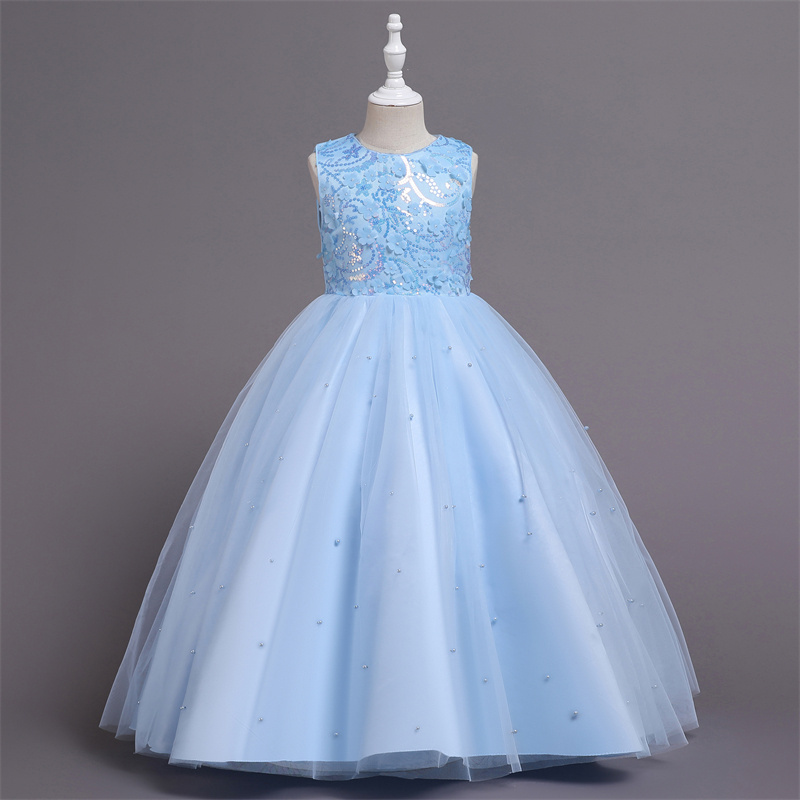 European style high end dance shiny 10 years girl dresses long sleeve children's party dress sequins dress for kids