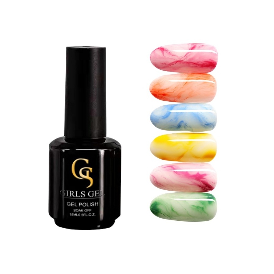 GS Girlsgel Free Sample Wholesale Nail Supplies Nail Painting Hema Free Uv Gel Soak Off Nail Glue Marble Blooming Gel