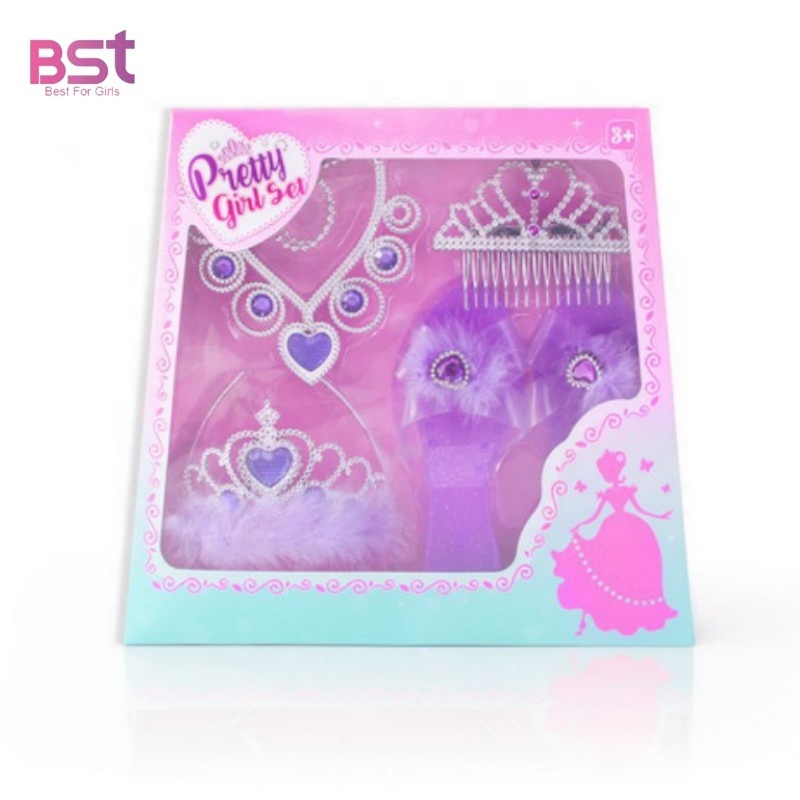 Princess Cosplay Toy for Girls dress up & Pretend play Pink hand Bag with Magic Wand Crown Toys Jewelry Set