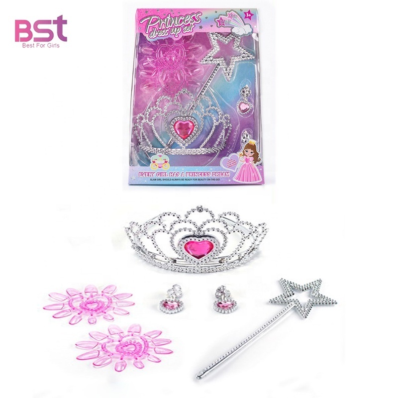 Princess Cosplay Toy for Girls dress up & Pretend play Pink hand Bag with Magic Wand Crown Toys Jewelry Set