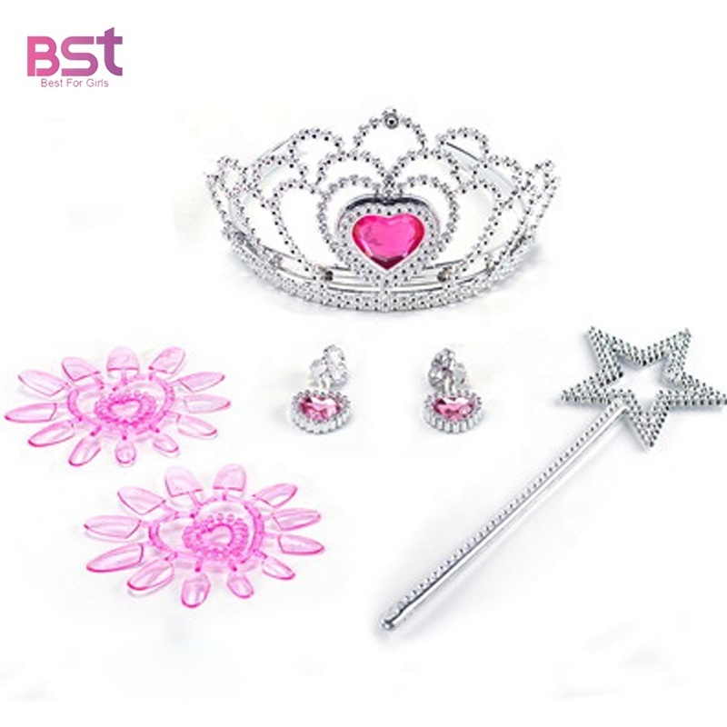 Princess Cosplay Toy for Girls dress up & Pretend play Pink hand Bag with Magic Wand Crown Toys Jewelry Set