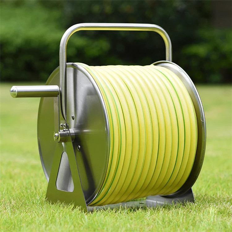 Portable Small Stainless Steel Metal Cart Retractable PVC Garden Water Hose Pipe Reel with Cart for Car Wash Gardening