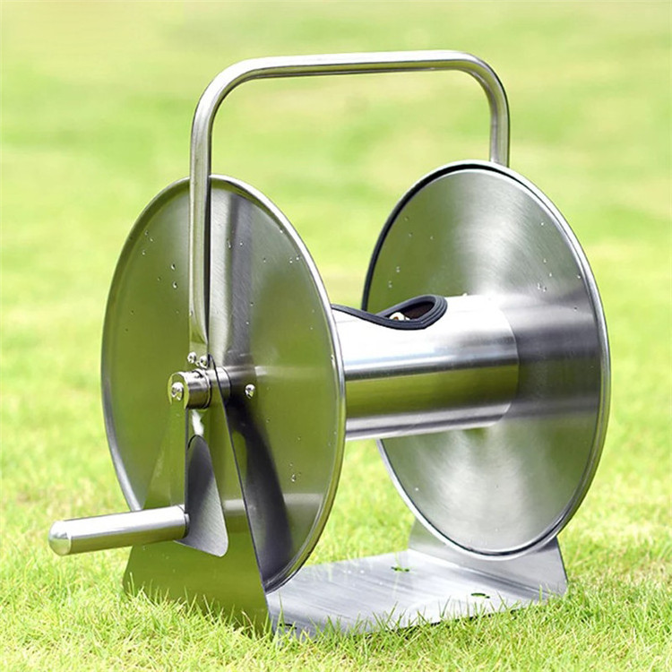 Portable Small Stainless Steel Metal Cart Retractable PVC Garden Water Hose Pipe Reel with Cart for Car Wash Gardening