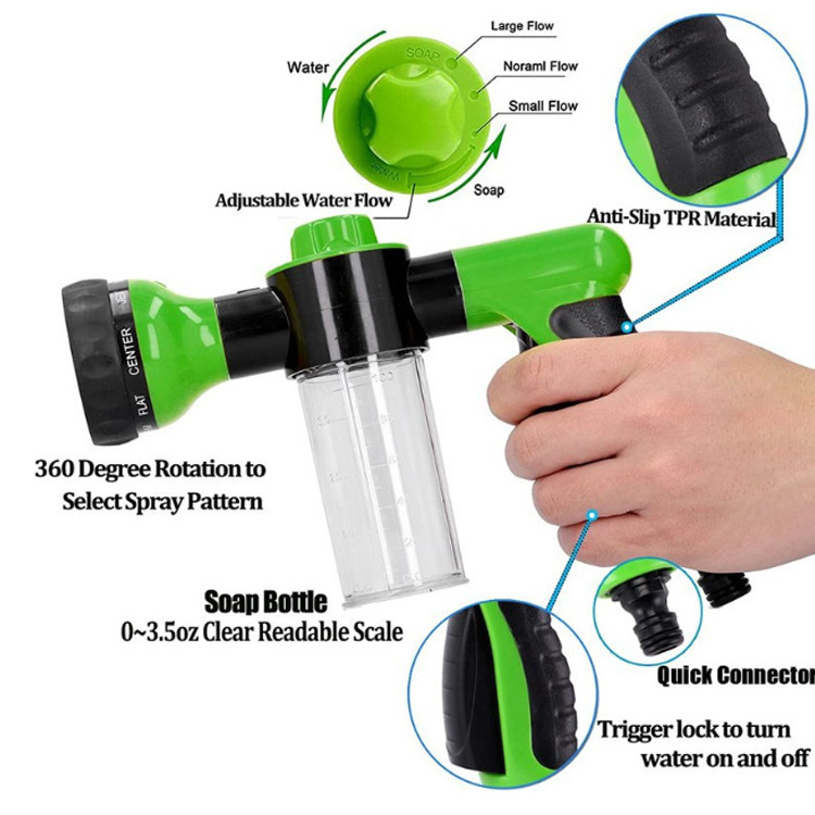 New 8-in-1 Pressure Hose Spray Nozzle Soap Water Gun Hose Garden Foam