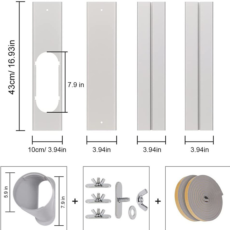 17Inch PVC Four plates with Exhaust Hose and Adaptor ac window vent Portable Air Conditioner Window Kit