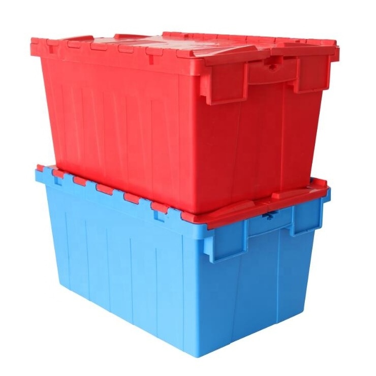 Warehouse Stacking PP Tote Attached lid Nest Plastic Crate Plastic Moving Box