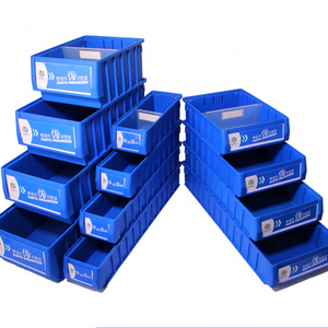 Plastic shelf storage bin with partations