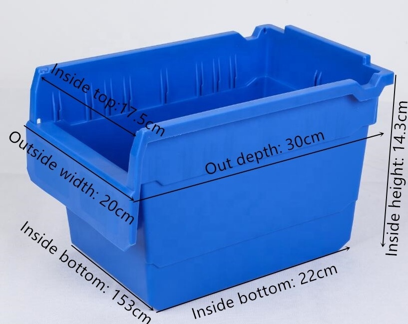 Warehouse Small Parts Tools Storage Picking Plastic Stackable Industrial storage bin with dividers for Racking and Shelf