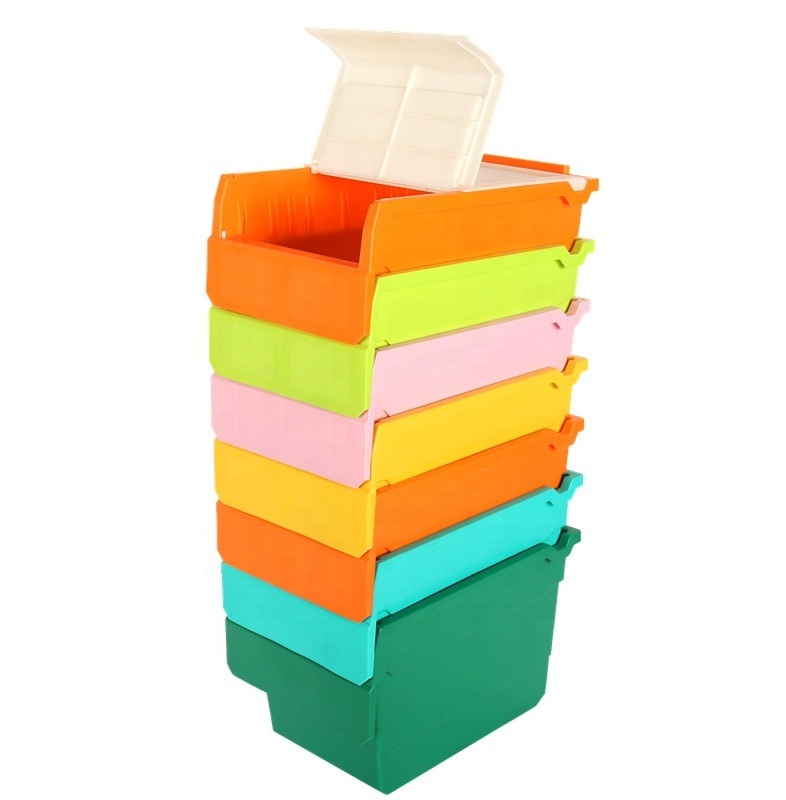 Warehouse Small Parts Tools Storage Picking Plastic Stackable Industrial storage bin with dividers for Racking and Shelf