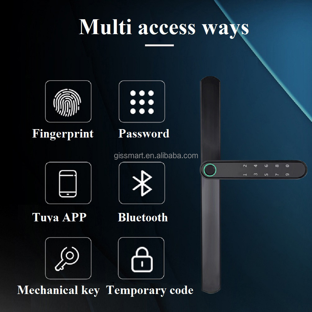 Hot Sale Super Slim Aluminum Biometric Tuya App Smart Door Lock Glass Door Fingerprint Tuya Electronic Lock for Swing Gate