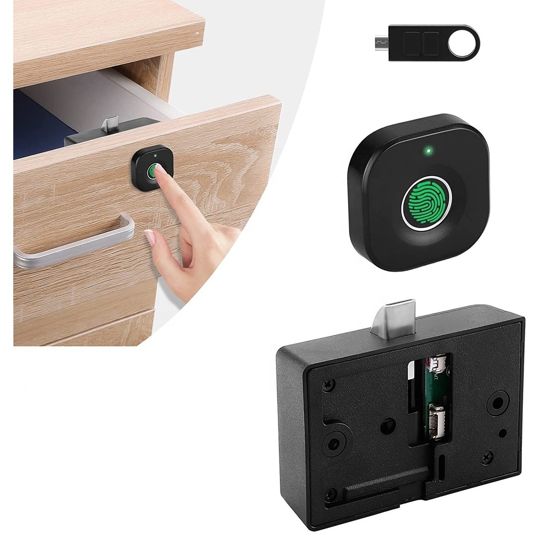 Keyless Hidden Furniture Cabinet Lock Electronic Cupboard File Drawer Lock for Office Biometric Smart Fingerprint Lock Drawer