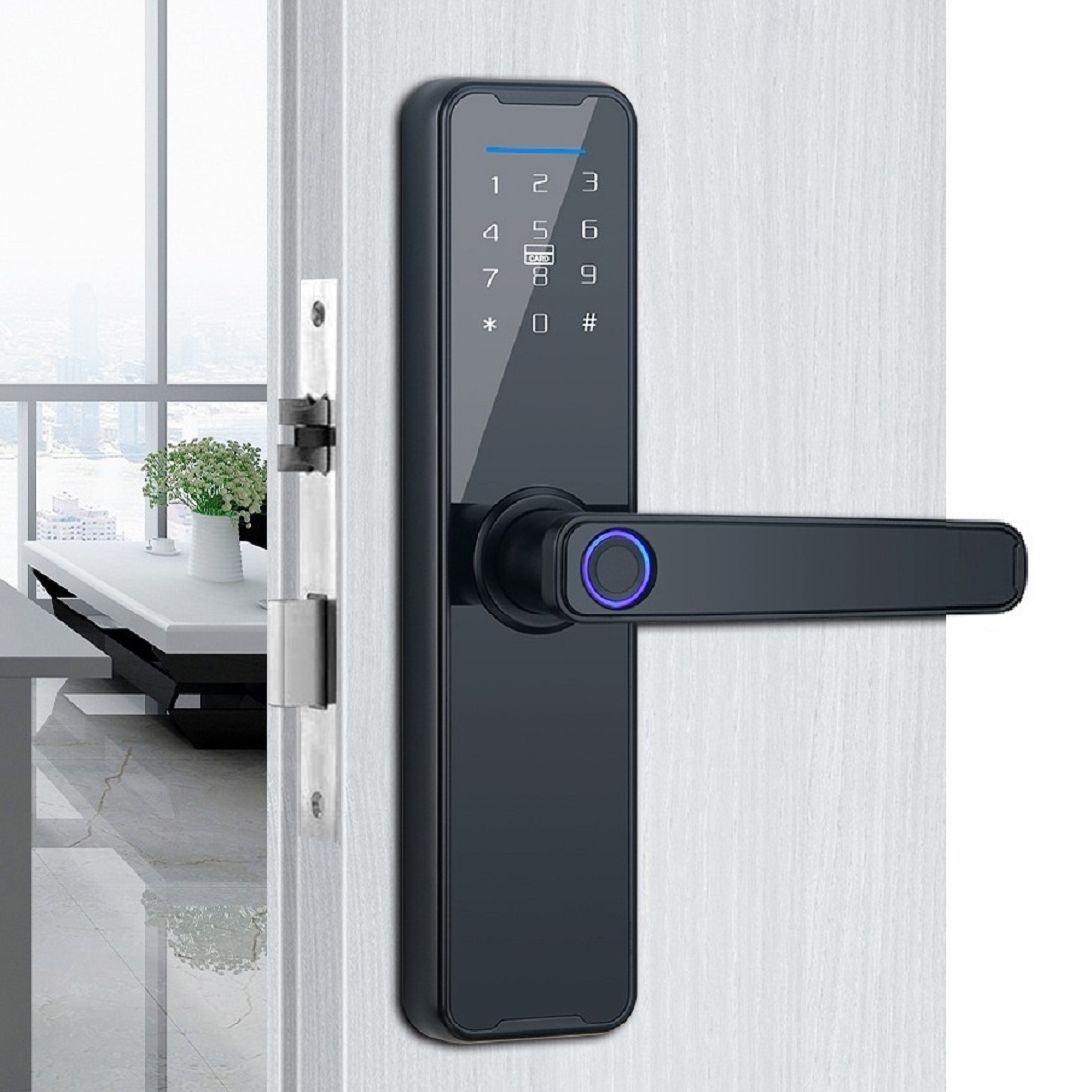 Bluetooth Tuya App Home Handle Door Lock Biometric Code Rf Card Smart Deadbolt Front Door Lock Fingerprint Metal Gate Smart Lock