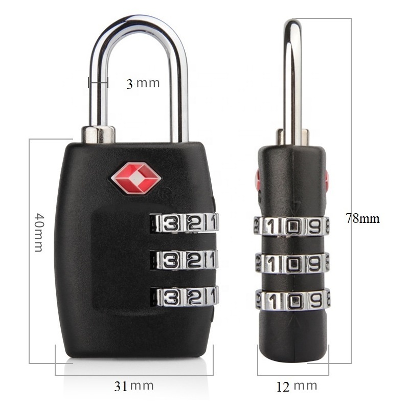 China tsa padlock zinc alloy custom logo 3 digital luggage password cam padlock for cabinet 3 digit dial tsa combination lock